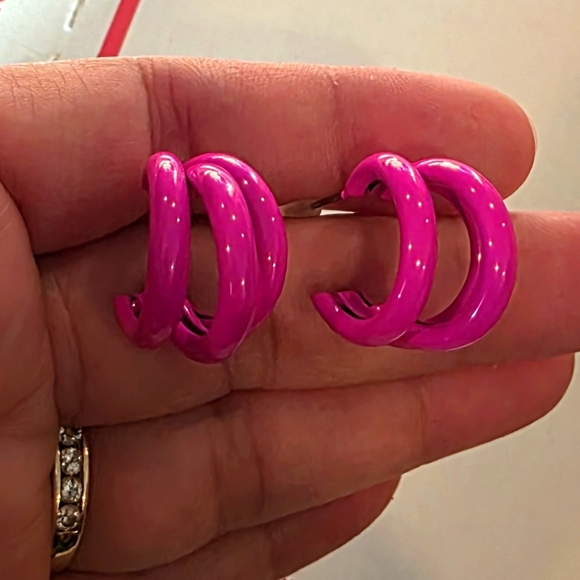 Pink Triple Layer Hoop Earrings - Picture 4 of 7